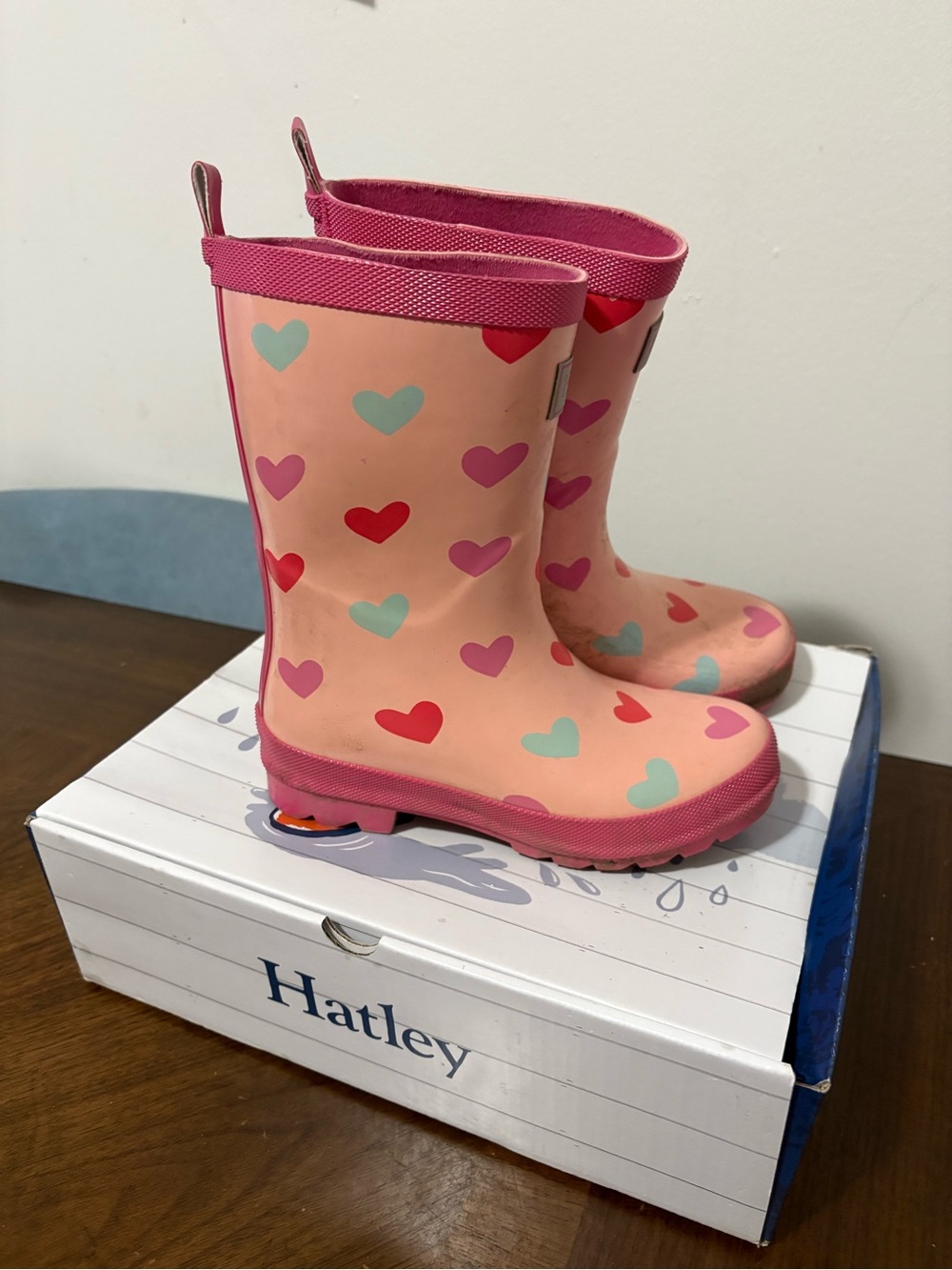 Hatley Pink Heart Kids Rain Boots size 13